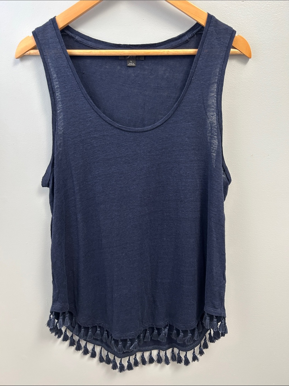 J. Crew Linen Navy Tassel-Hem Tank & Linen White Tiered Tank Duo - Picture 8 of 13